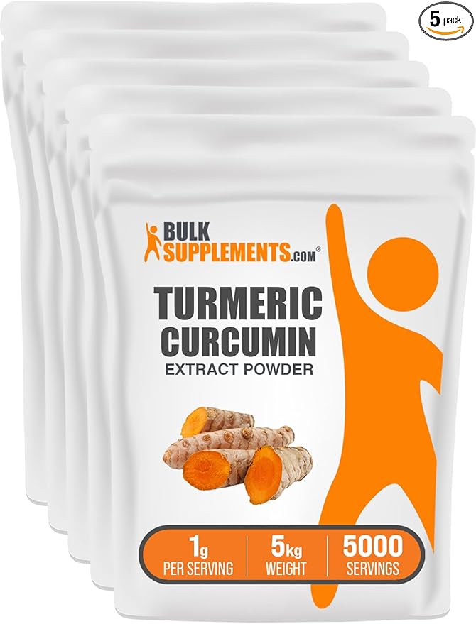 BulkSupplements.com Turmeric Extract Powder - from Turmeric Root Curcumin Supplements Turmeric Curcumin Powder - Gluten Free 1g per Serving 1kg (2.2 lbs) (Pack of 5)