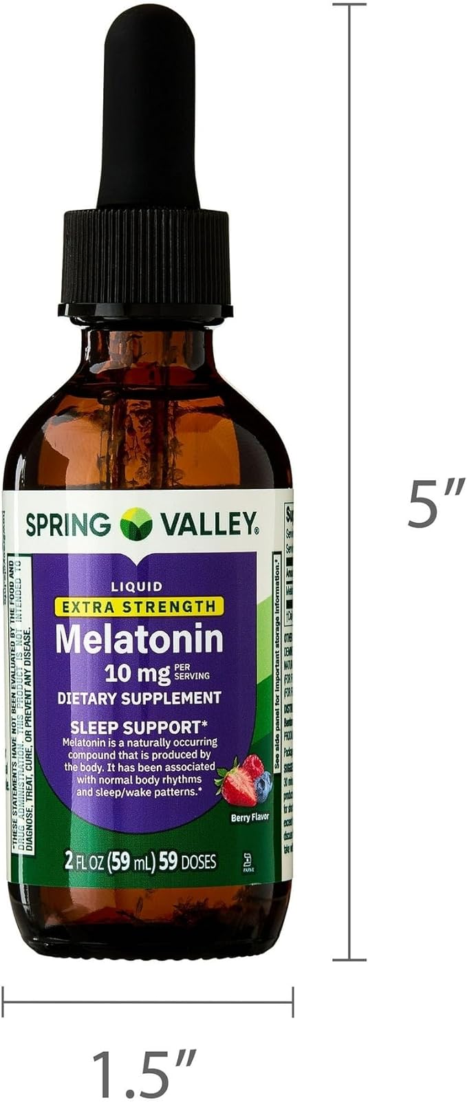Melatonin 10mg Liquid Drops for Adults Dietary Supplement - Sleep Support by Spring Valley (Pack of 1-2 fl oz) - Set By Basket Goods