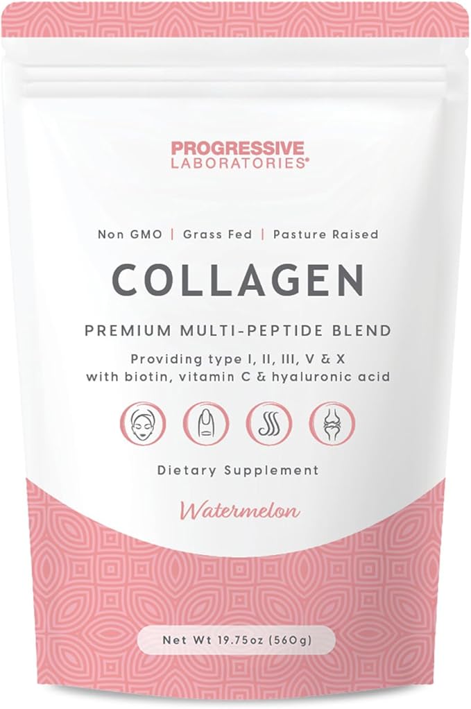 Multi-Type Collagen Powder (Watermelon) – Types I II III V &amp X for Skin Hair Nail &amp Joint Support – Multi Collagen Supplement With Biotin Vitamin C &amp Hyaluronic Acid – Grass-Fed Non