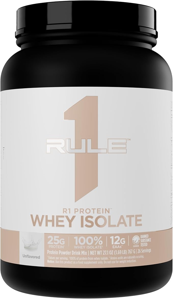 Rule 1 Naturally Flavored R1 Protein Whey Isolate - Clean Formula with 25g Protein &amp 6g BCAA Exclusively Isolated &amp Hydrolyzed Sources for Workout Recovery (1.7 Pounds* Unflavored)