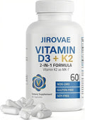 Vitamin D3 + K2 (MK-7) 5000 IU/100 mcg 2-in-1 Bone &amp Calcium Support Vegetarian Capsules Non-GMO Gluten-Free Soy-Free 60 Count