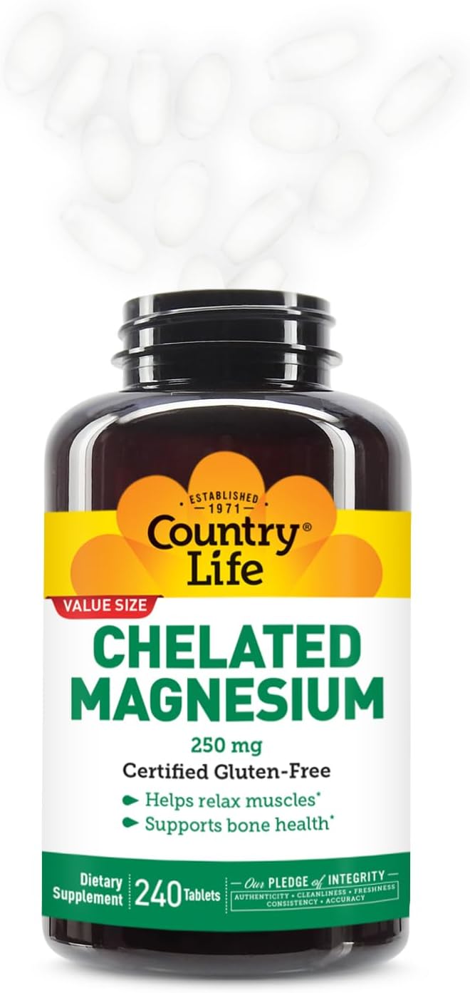 Country Life Chelated Magnesium 250mg Supports Bone and Immune Health Daily Supplement 240 ct