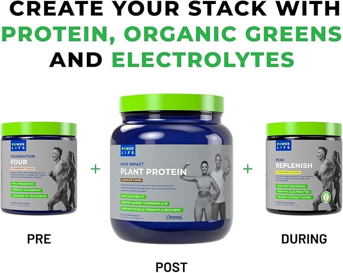 POWERLIFE High Impact Plant Protein Powder with 3000 MG of HMB Plant-Based No Sugar Added Vegan Keto Friendly Non-GMO (Chocolate - New Formula) - 3 Pack