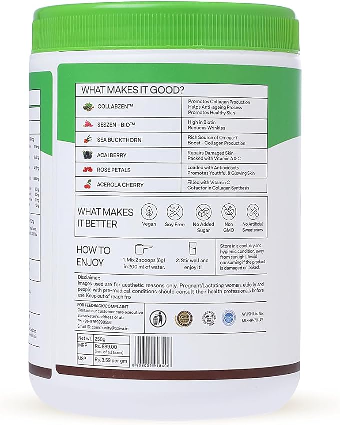 OZIVA Plant Based Collagen Builder for Glowing &amp Youthful Skin Collagen Powder for Women &amp Men with Biotin Silica &amp Vitamin C (Collagen Classic Pack of 1) 250G (Pack of 2)