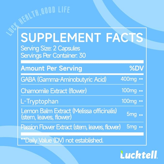 LuckTell Sleep Aid for Adults GABA 400mg Comfortable Sleep Non-Habit Forming Sleep Supplement 60 Capsules 30-Day Supply