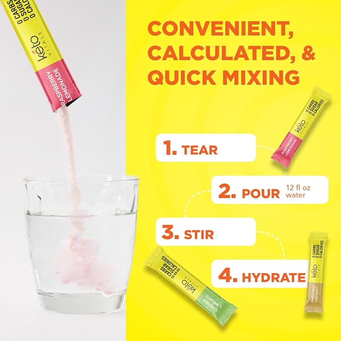 Keto Vitals Tropical Keto Electrolytes Powder No Sugar - Electrolytes with Potassium Magnesium Sodium &amp Calcium - Sugar Free Electrolyte Powder Packets Drink Mix &amp Hydration Powder 30 Serv