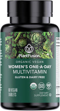 PlantFusion Organic Multivitamin for Women - One Daily Whole Food Blend Women's Multivitamin - Vegan Non-GMO Gluten Free &amp Dairy Free - 60 Tablets (2 Month Supply)