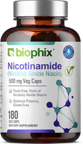 biophix B-3 Nicotinamide 500 mg 180 Vcaps - Nicotinic Amide Niacin Natural Flush-Free Vitamin Formula - Supports Skin Cell Health