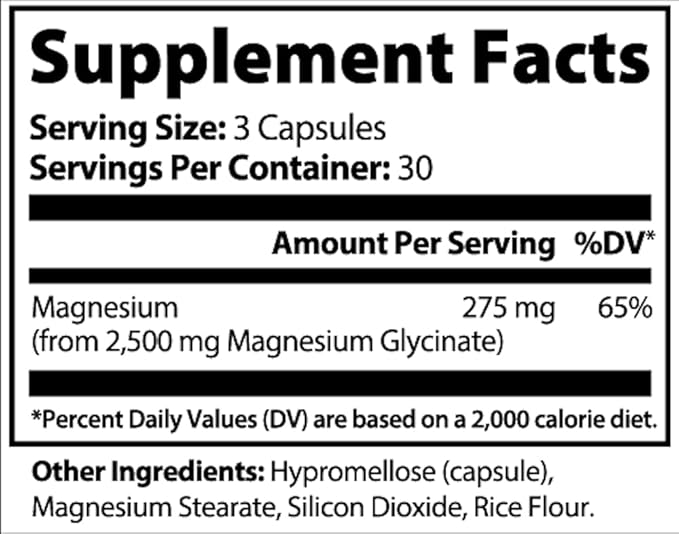 Magnesium Glycinate 2500mg - High Absorption Bisglycinate for Sleep Calm &amp Bone Support - 275mg Elemental per Serving - 90 Vegan Capsules (30 Day Supply) - Non-Laxative.