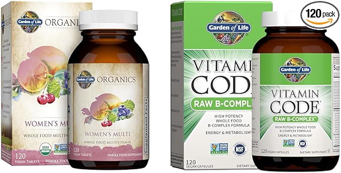 Garden of Life Women's Multivitamin &amp B Complex Vitamins Bundle 120 Tablets &amp 120 Capsules