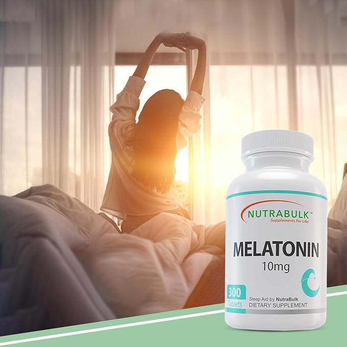 NutraBulk Melatonin 10 mg Tablets – Quick Release Natural Nighttime Sleep Aid for Adults. (300 Count)