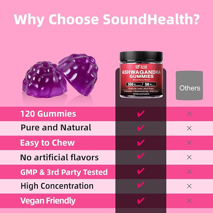 Ashwagandha Gummies for Women &amp Men | Organic Ashwagandha Supplement with Vitamin B6 Black Pepper | Vegan Plant Based Non-GMO Gluten-Free - 120 Count (60-Day Supply)