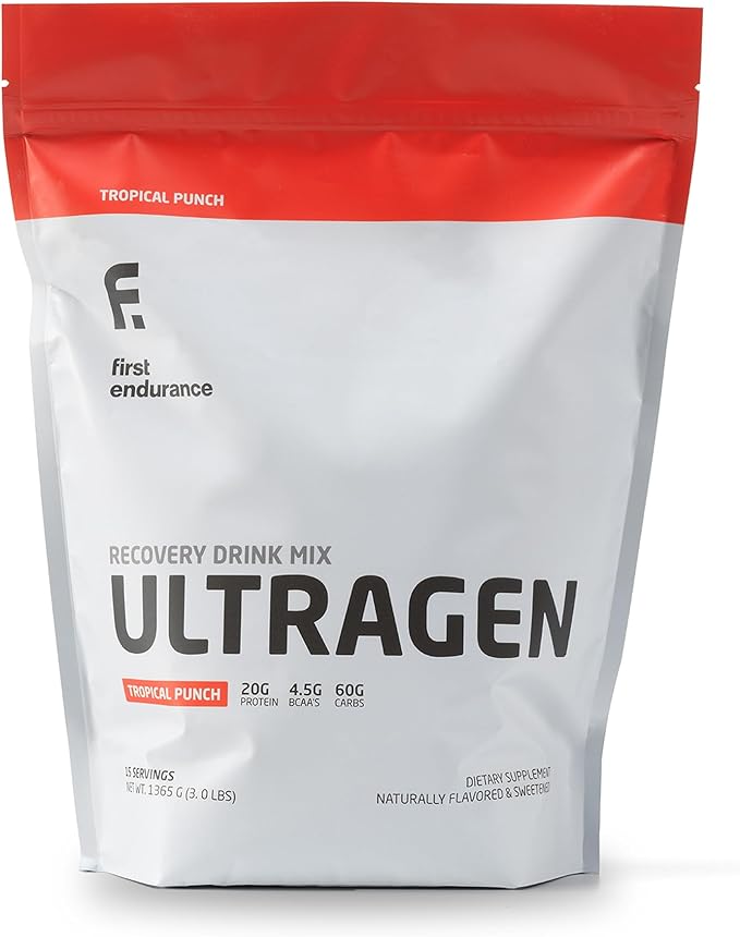 FIRST ENDURANCE Ultragen Workout Recovery Drink Powder Protein Mix Boosts Energy Accelerates Recovery | Tropical Punch 15 Servings