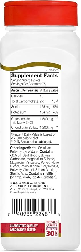 21st Century Glucosamine 750 mg &amp Chondroitin 600 mg - Triple Strength - 150 Tablets Pack of 2