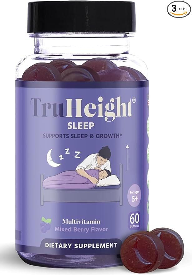 TruHeight Sleep Gummies - Kids &amp Teen Natural Sleep Aid for Tall &amp Growing Bodies - Pediatric Recommended Growth - Melatonin Gummy Ashwagandha L-Theanine Lemon Balm - Mixed Berry Taller Ag