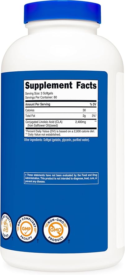 Nutricost CLA (Conjugated Linoleic Acid) 2400mg 240 Softgels - Gluten Free Non-GMO 800mg Per Softgel (3 Bottles)