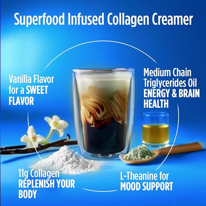 VitaCup Keto + Collagen Coffee Creamer Vanilla Flavor with MCT Collagen Protein Coconut Water L-Theanine for Keto Diet Use in Coffee Smoothies &amp Shakes Dairy-Free Gluten-Free Soy-Free 10