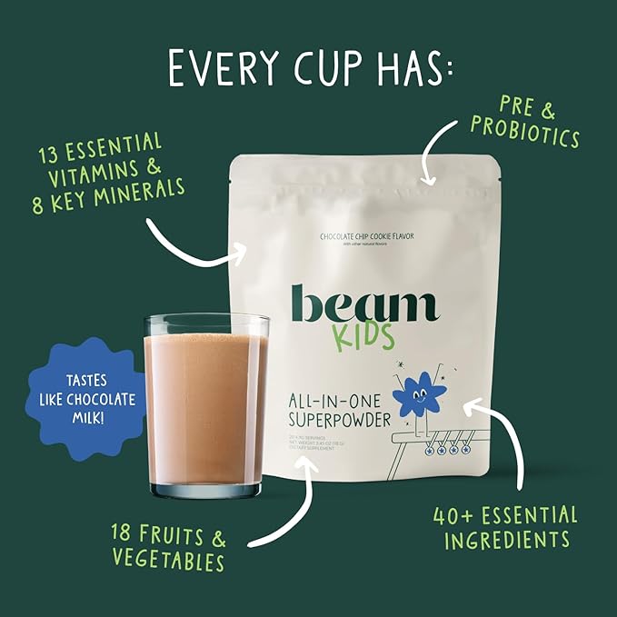Beam Kids Multivitamin Powder – Kids Vitamins with Greens Probiotic &amp Prebiotic Immune Support for Children &amp Toddlers No Artificial Sweeteners For Picky Eaters 20 Servings Chocolate Chi