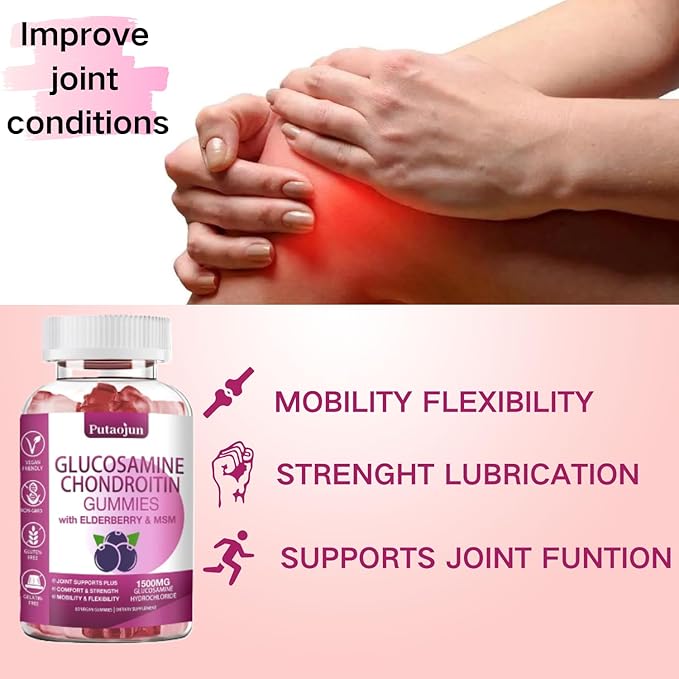 Glucosamine Chondroitin Supplements with MSM &amp Elderberry | Glucosamine Chondroitin Gummy for Adults &amp Women Men | Glucosamine chondroitin Gummies Extra Strength | Joint Supplement | 2 Pack