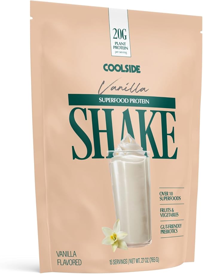 Coolside Superfood Vegan Protein Powder – Vanilla | 20g Plant Based Protein Supergreens Superfoods &amp Prebiotics | Rich and Delicious | Low Sugar | All in One | Whey Free | 15 Servings (27oz)