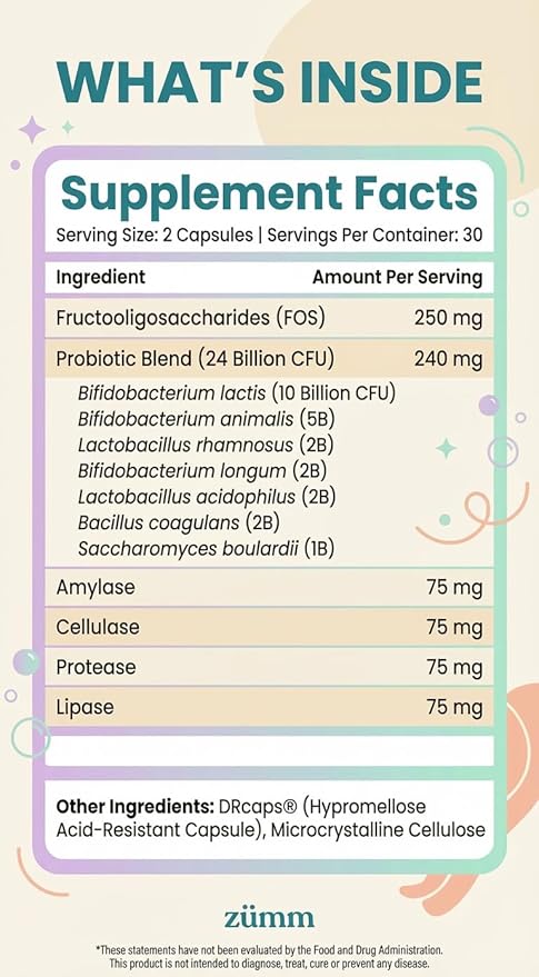 Doctors Choice Probiotic for Kids 24 Billion CFU – 7 Strains Prebiotics &amp Digestive Enzymes – DRcaps Acid-Resistant Capsules Gut Support – Vegan Non-GMO Guten Free – 60 Capsules