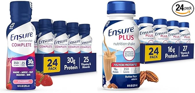 Ensure COMPLETE Nutrition Shake 30g of Protein Meal Replacement Shake with Nutrients for Immune Health Strawberry 10 Fl Oz &amp Plus Butter Pecan Nutrition Shake Meal Replacement Shake 24 Pack