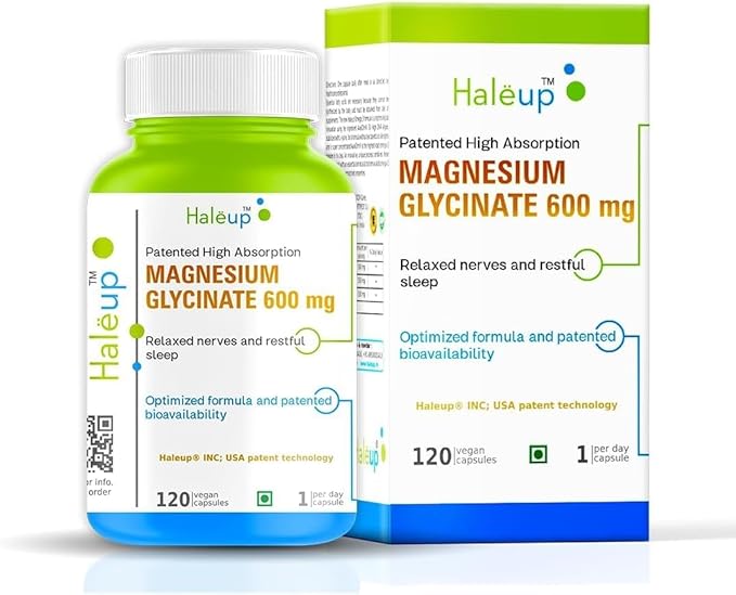 Magnesium Glycinate Supplement 600mg for Men Women | High Absorption Chelated Form for Healthy Muscles Nerves -Vegetable 120 Capsules