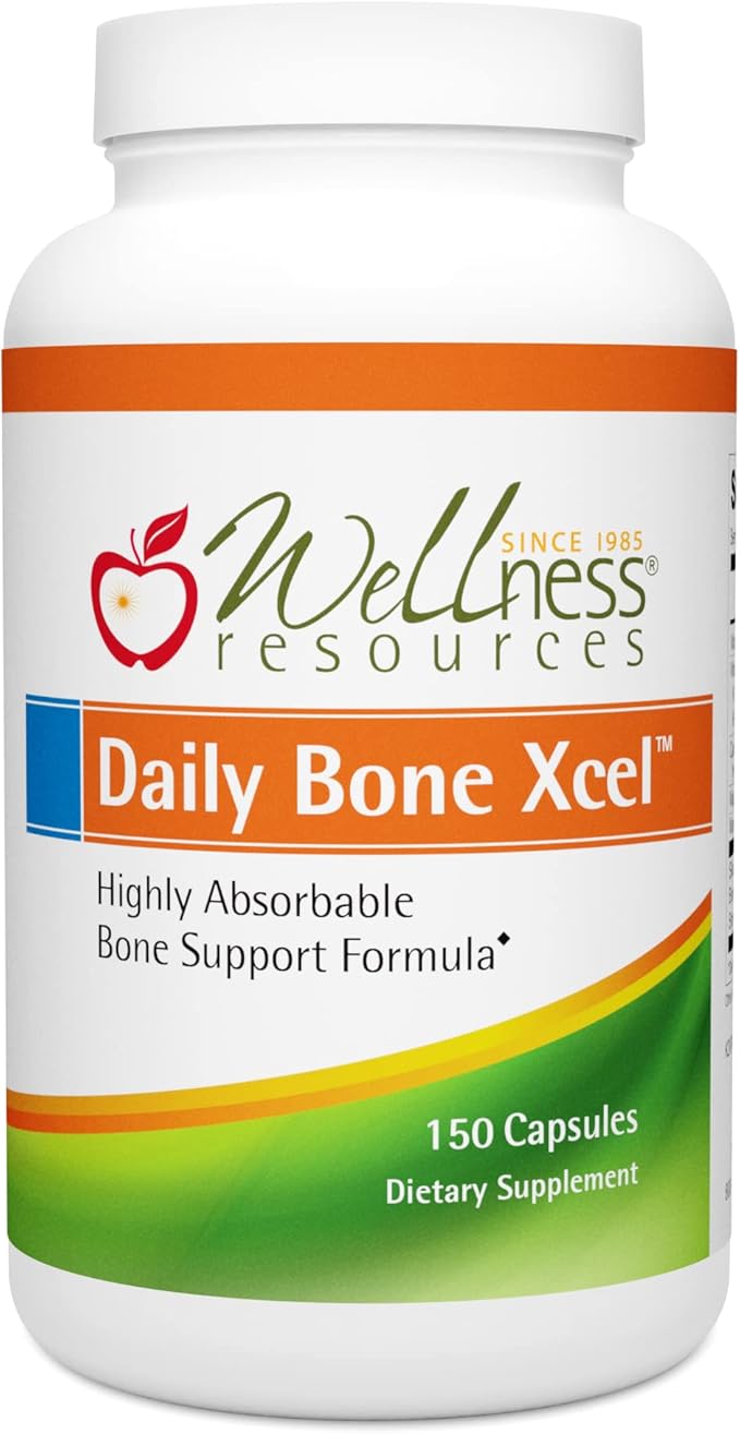 Wellness Resources Daily Bone Xcel - Bone Support and Calcium Supplement with MCHC/MCHA Calcium Magnesium Vitamin D3 and K2 |150 Capsules Sugar-Free Non-GMO Gluten-Free Dairy-Free