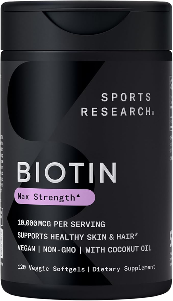 Sports Research® Body Wellness Pack - Vegan Vitamin D3 5000iu + K2 100mcg Mk7 with Coconut Oil (60 Softgels) and 10000mcg Biotin (Vitamin B7) for Healthy Skin and Hair Support (120 Softgels)