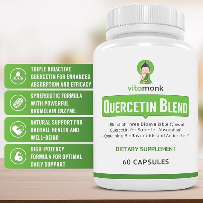 VitaMonk Quercetin Complex - 3 Bioactive Forms - Isoquercetin and Quercetin Phytosome with Bromelain - Immune System Support for Superior Absorption
