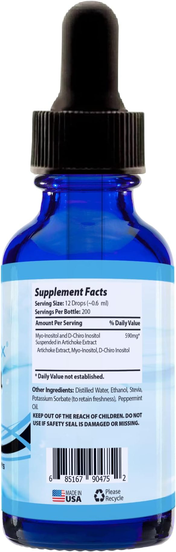 Absonutrix Myo Inositol &amp D-Chiro Inositol Blend 590 mg 4 Fl Oz Drops 200 Potent Servings Bioavailability Quick Absorption GMP-Certified Non-GMO Cruelty-Free Made in USA