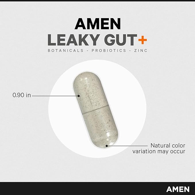 Amen Leaky Gut Supplement - Advanced Formula with Bioavailable L Glutamine Zinc Turmeric DGL Licorice Root - Marshmallow Root - Probiotics &amp Fermented Prebiotics - Vegan Non-GMO - 2-Pack