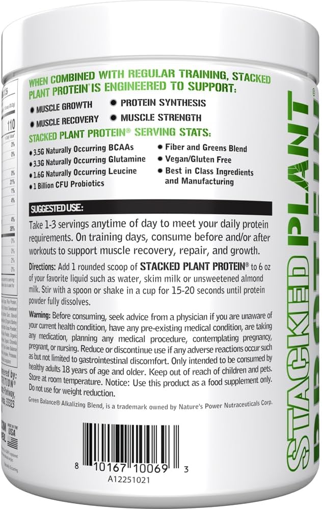 Evlution Nutrition Stacked Plant Protein Powder Vegan Non-GMO Gluten-Free Probiotics BCAAs Fiber Plant-Based Protein Complex 300G (Natural Vanilla)