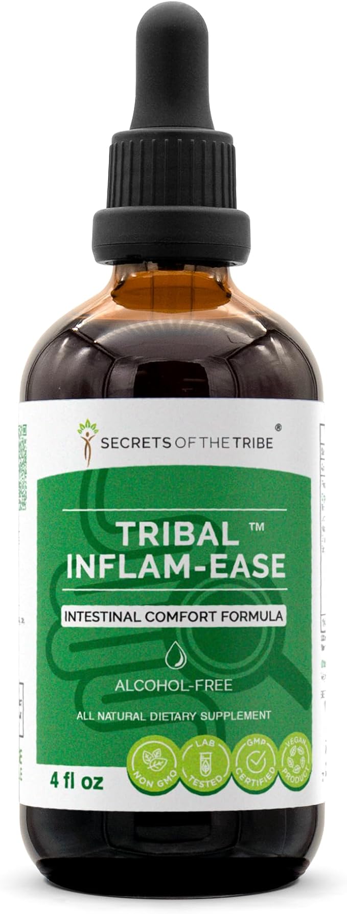 Tribal Inflam-Ease Alcohol-Free Glycerite Turmeric Licorice Meadowsweet Ginger Spirulina. Tincture Herbal Extract Intestinal Comfort Formula 4 OZ