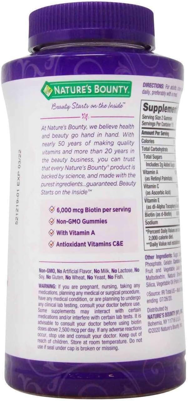 Nature's Bounty Hair Skin &amp Nails Rapid Gummies Argan-Infused Vitamin Supplement with Biotin  Supports Hair Skin and Nail Health for Women 230 Count