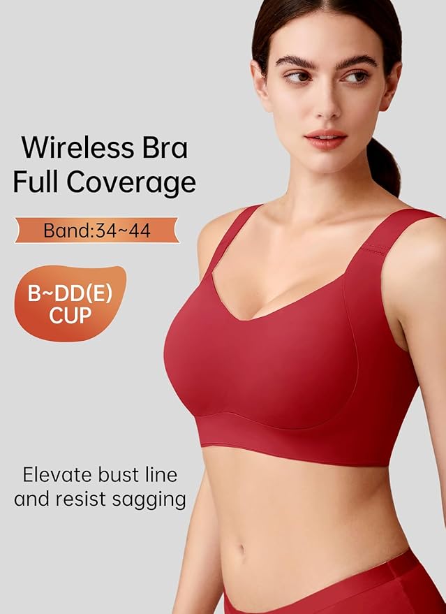 REALWILL Women Everyday Comfortable Wireless Bra Supportive Push Up Minimizer Bras Full Coverage Soft Seamless Tshirt Bras