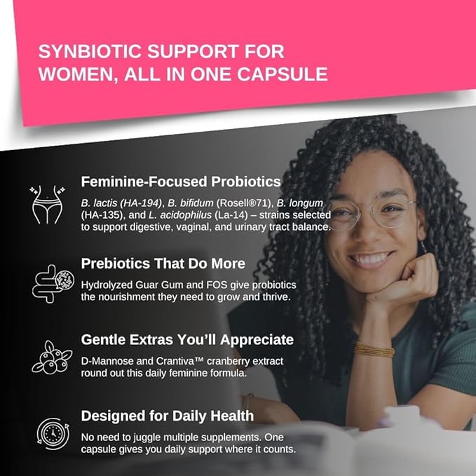 Intelligent Labs Women's Probiotics Formula with Cranberry Extract D-Mannose and Prebiotics All in one 6 Billion CFU Probiotic One Capsule a Day 60-Day Supply Third-Party Verified for Purity