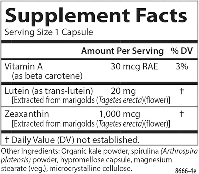 Carlson - Lutein &amp Greens 20 mg Vision Support &amp Eye Function Antioxidant 60 Vegetarian Capsules