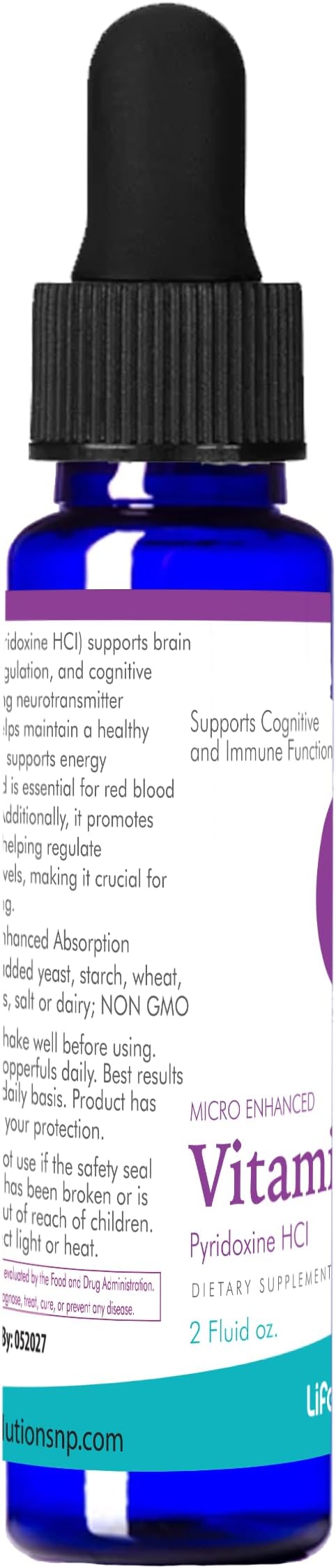 Life Solutions Vitamin B6 Pyridoxine HCI - B Vitamins Supplement B6 Vitamins 25mg- Essential B6 Supplement for Metabolism Energy and Nervous System Support 2oz Liquid Dropper