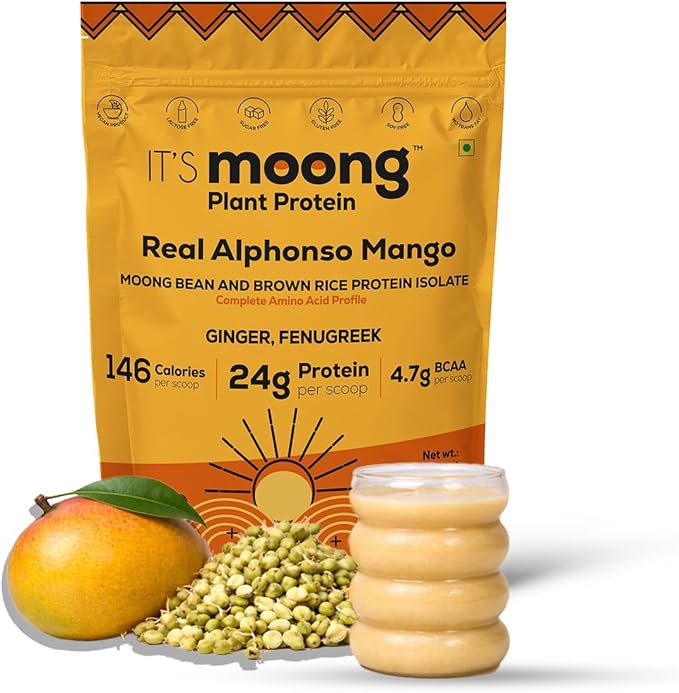 It's Moong Mung Bean &amp Brown Rice Isolate Protein | 24gms per Serve 4.7gms BCAA| Real Alphonso Mango | 500gms | Sprouted Plant Protein | Easy on the Gut Easy Digestibility