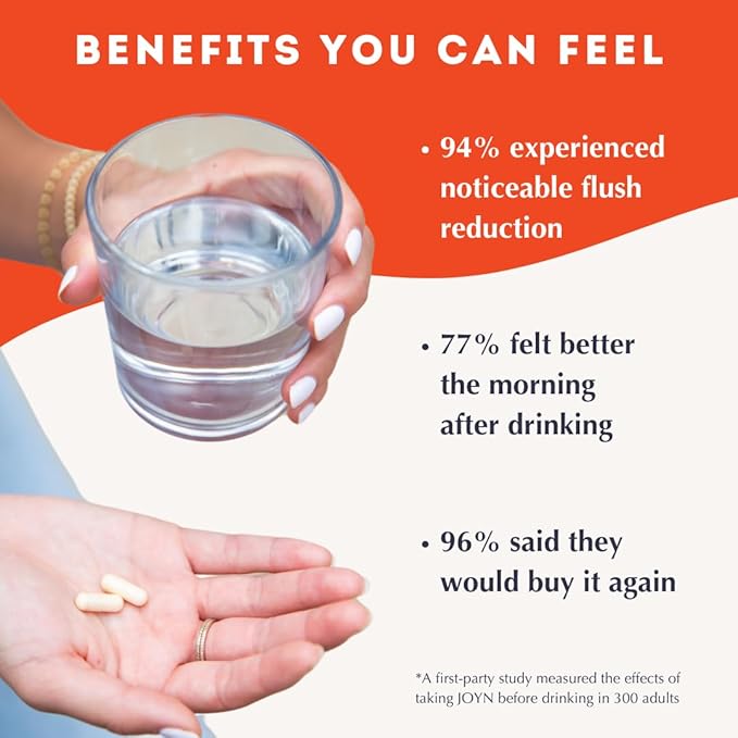 JOYN Supplement for Alcohol Flush Prevention Detox Liver Support Asian Glow Relief | Feel Better Before &amp After Drinking | Vitamin with DHM Milk Thistle Glutathione Vitamin B12 | 10 Servings