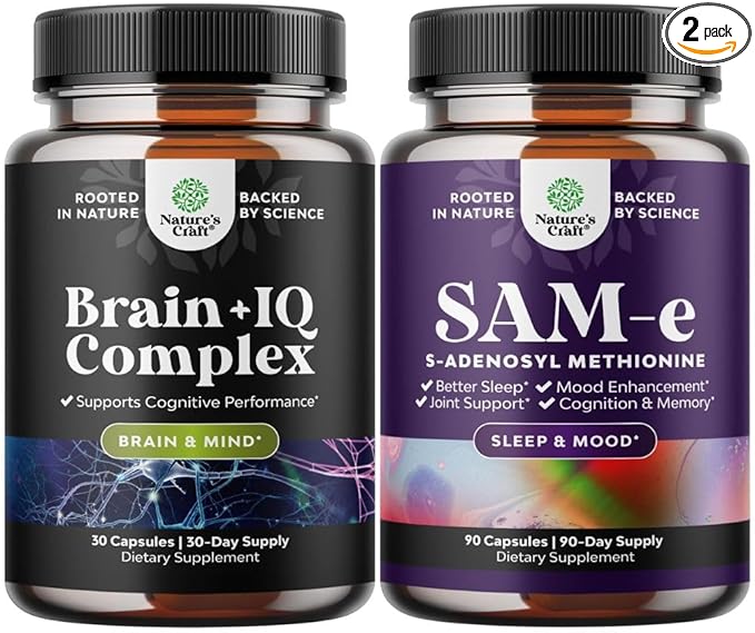 Bundle of Nootropic Memory Supplement for Brain Support - Vitamin B 12 Bacopa Monnieri Rhodiola Rosea DMAE Ginkgo Biloba and Pure SAM E Supplement 150mg - Nootropic Same 150mg Per Serving for Memory