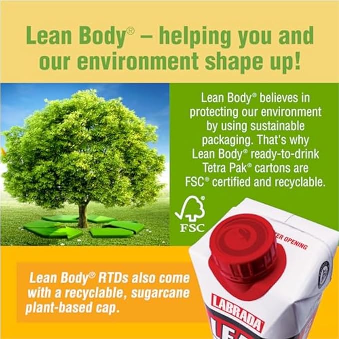 Lean Body Ready-to-Drink Protein Shake 40g Protein Whey Blend 0 Sugar Gluten Free 22 Vitamins &amp Minerals (Recyclable Carton &amp Lid - Pack of 12) LABRADA (Chocolate Peanut Butter)