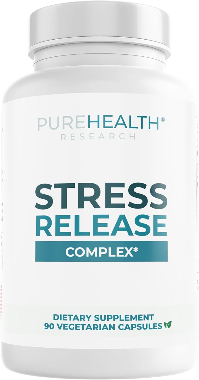 PUREHEALTH RESEARCH Stress Release Complex - Mood Support Supplement for Women &amp Men - Helps With Occasional Stress &amp Relaxation - With Ashwagandha L Theanine Lemon Balm Niacin &amp More -
