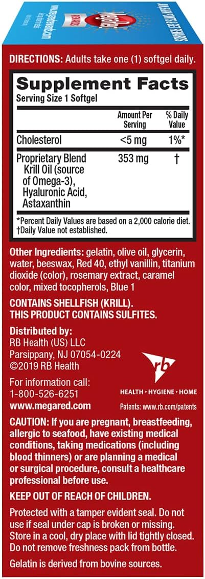 MegaRed 353mg Omega-3 Krill Oil Joint Care Supplement with EPA/DHA Fatty Acids Antioxidants Hyaluronic Acid No Fishy Burp Aftertaste as with Fish Oil 60 Count Softgels (2 Pack)