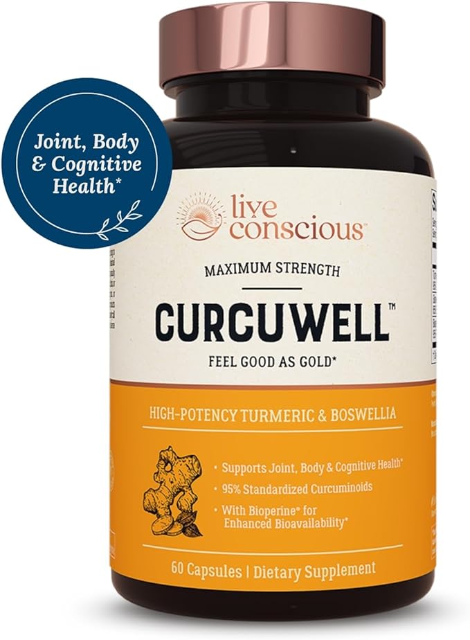Live Conscious CurcuWell - Curcumin and Boswellia Blend | Maximum Strength Joint Body and Cognitive Support - 60 Day Supply (2-Pack)