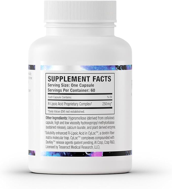 Tesseract RLA Pro SR Lipoic Acid Supplement 60 Capsules Sustained-Release R-Lipoic Acid Boosts Mitochondrial &amp Cellular Energy Amino Acid Metabolism Support Hypoallergenic