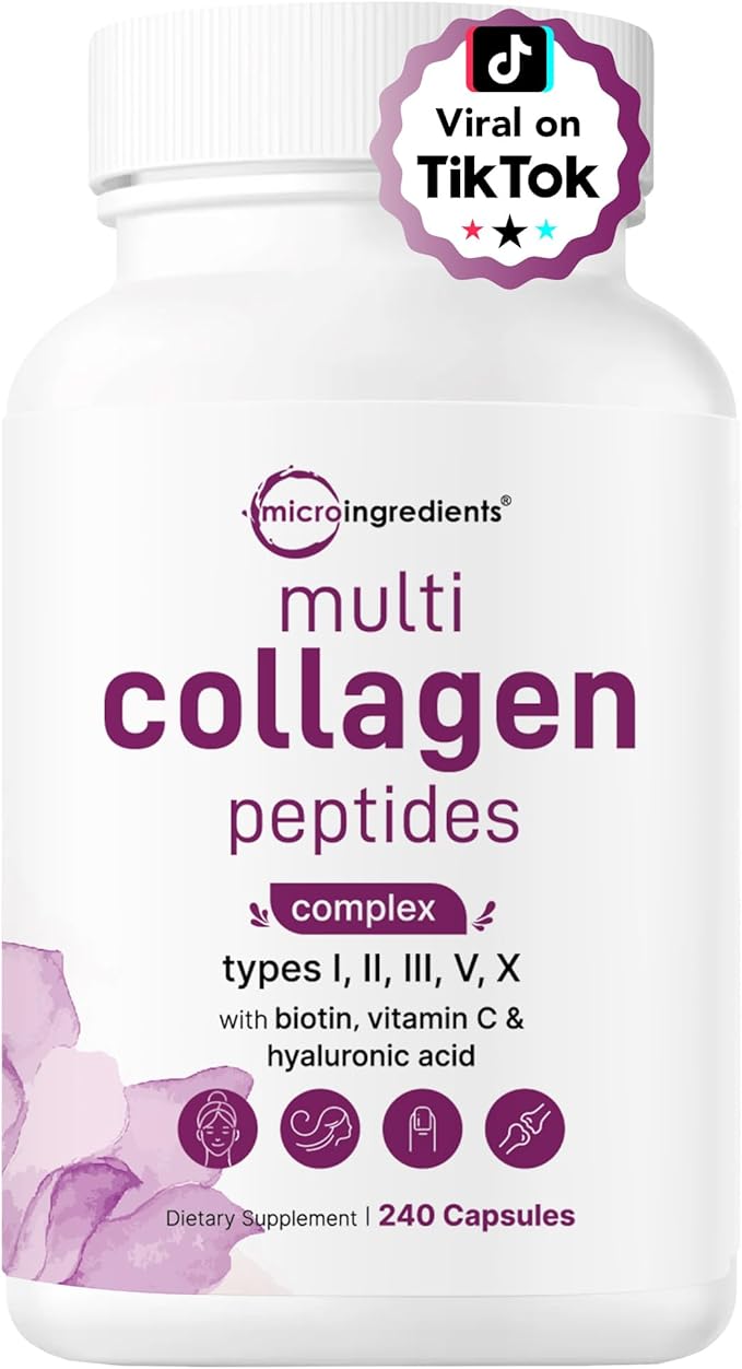 Micro Ingredients 8-in-1 Multi Collagen Pills &amp Mega Probiotics 200 Billion CFU Veggie Capsules | 2 Pack Bundle | Hydrolyzed Peptides + Hyaluronic Acid &amp Vitamin C | 40 Strains + Inulin &amp