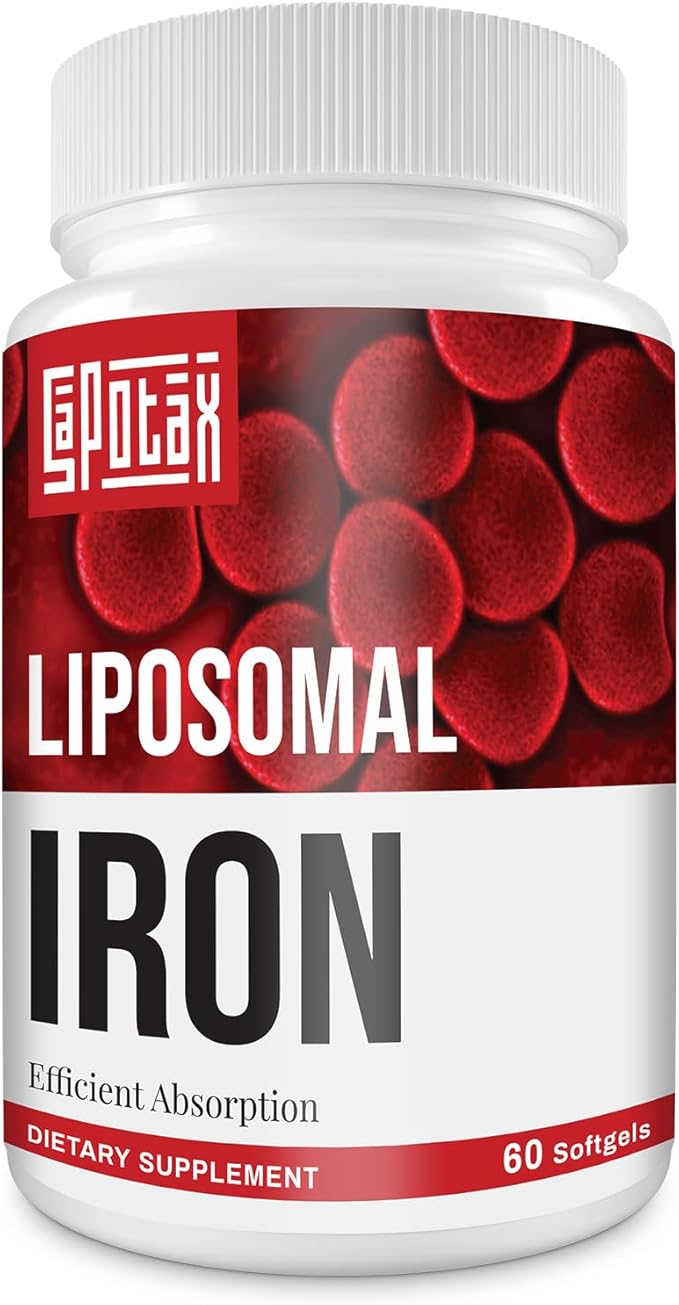 Liposomal Fe Iron Supplement for Women 65 mg Iron Supplement with Folic Acid &amp Vitamin B12 for Men Daily Blood &amp Energy Support for Adults Iron Deficiency 60 Softgels (1 Bottle)