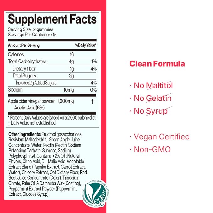 Sohwi Apple Cider Vinegar Gummies – ACV Gummies for After Meals &amp Cravings Plant-Based Formula No Gelatin or Maltitol Individually Wrapped Non-GMO 30 Gummies
